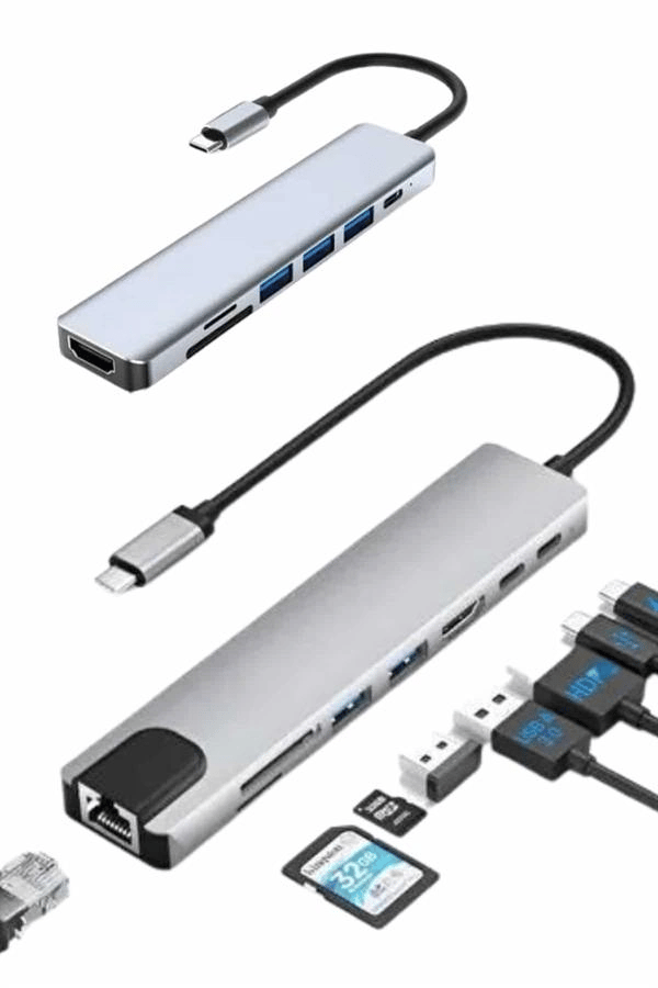 8 Port Çoklayıcı Macbook Ile Uyumlu Çoğaltıcı Type-C dönüştürücü TF SD kart