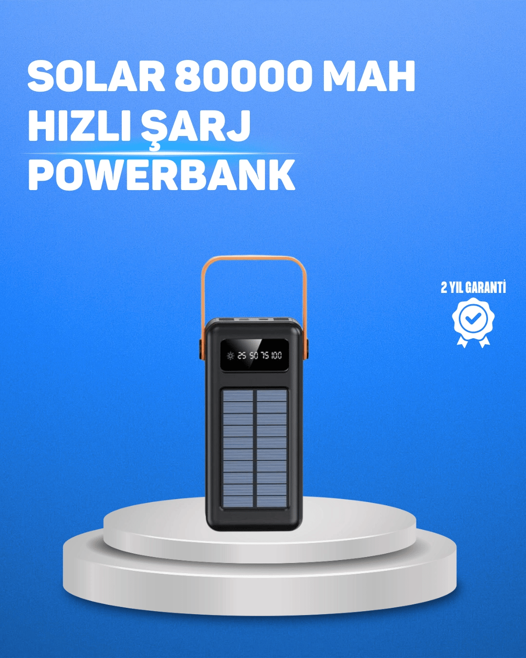 80000 mAh Yüksek Kapasiteli Powerbank Göstergeli Solar Şarj Cihazı