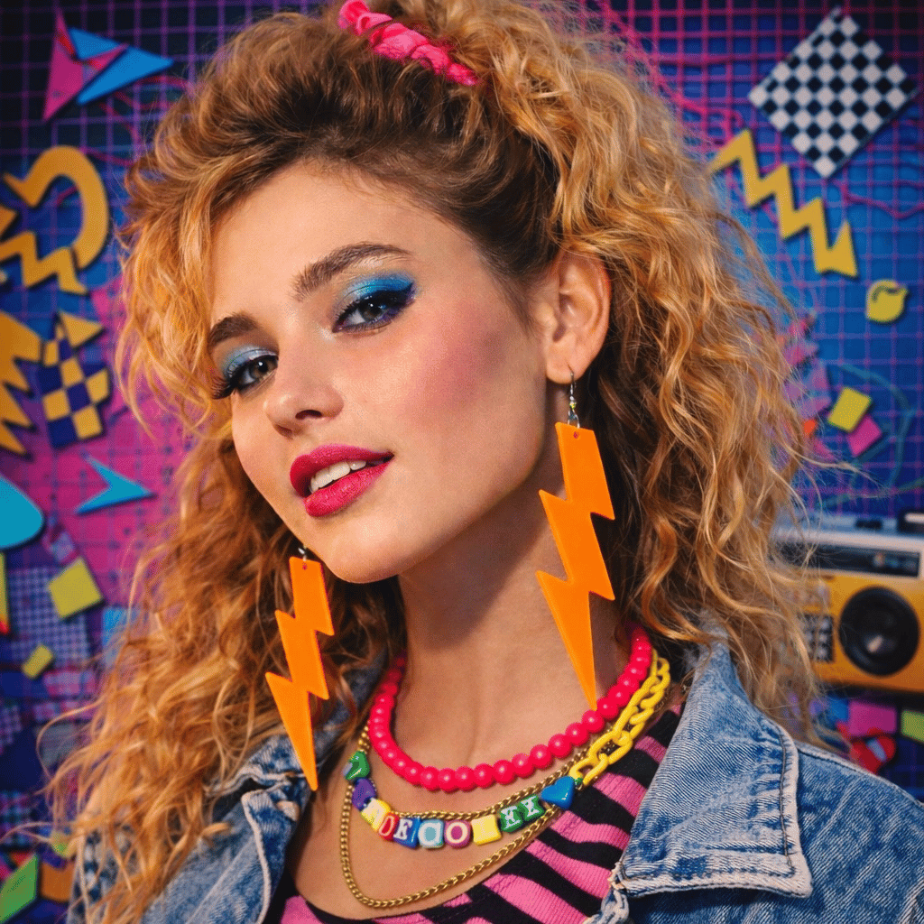 80’ler 90'lar Retro Neon Turuncu Şimşek Küpe 10 Cm Bx40