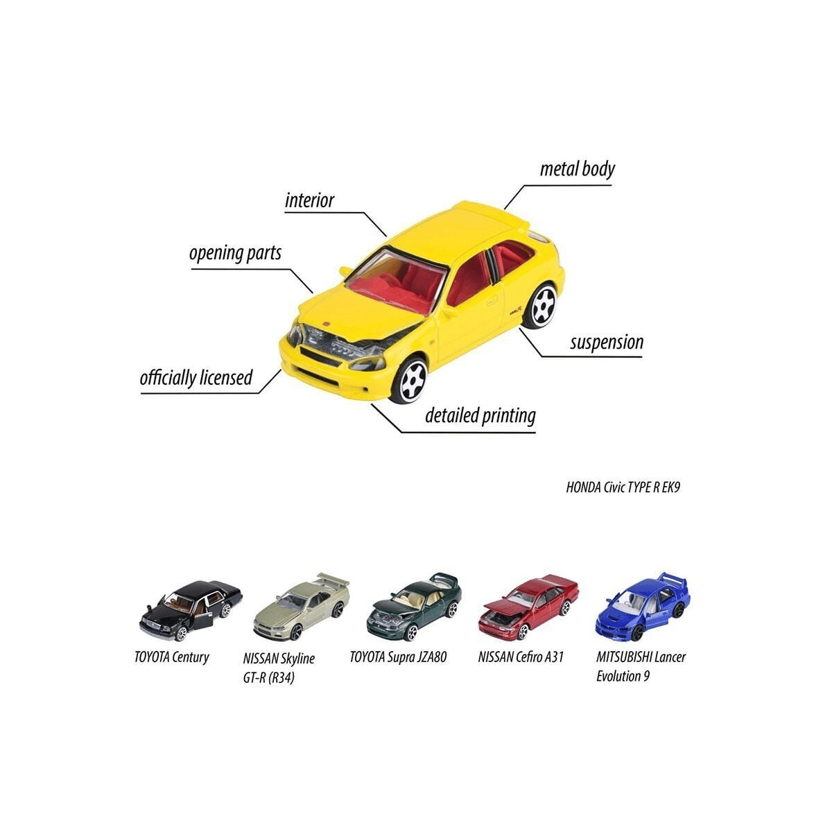 8502100000 ''JDM Legends Premium Cars, 6-asst.freewheel, die-cast, 1 opening pa(Belirtilen fiyat, tekli satış için adet fiyatıdır.)