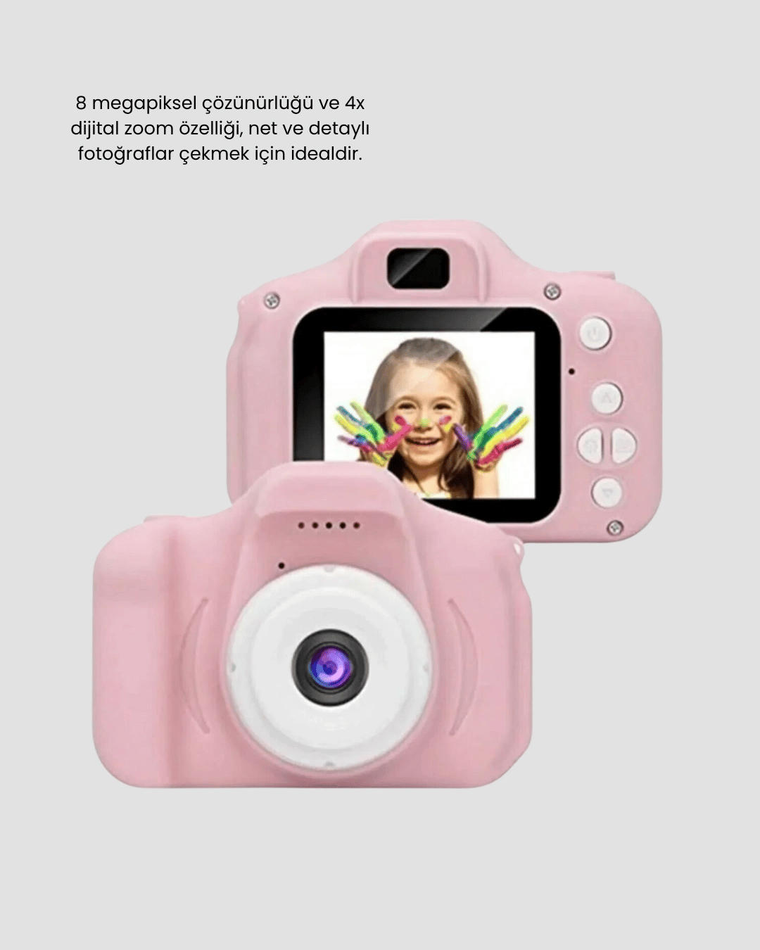 8MP Mini Çocuk Fotoğraf Makinesi – Pembe Ses Kaydı Özellikli