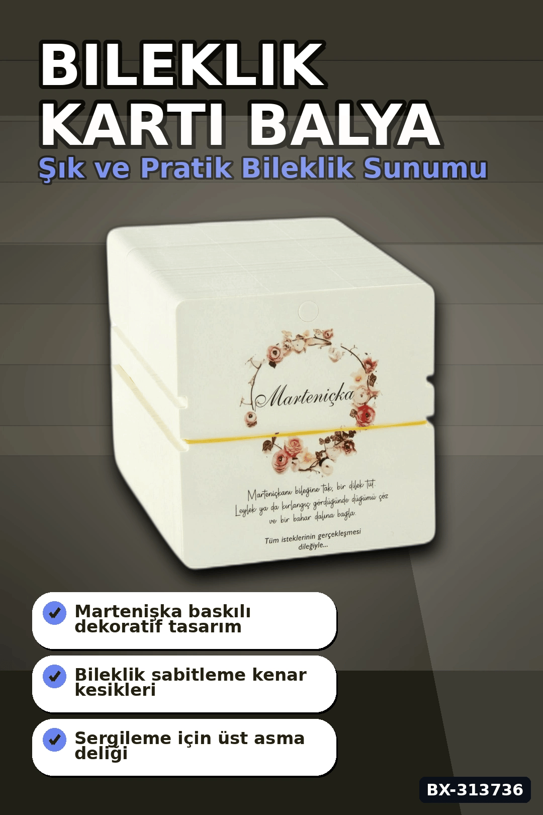 9 Cm Kare Bileklik Kartı Balya 200 Adet - Takı Vitrin Düzenleyici ve Organizer BX-313736