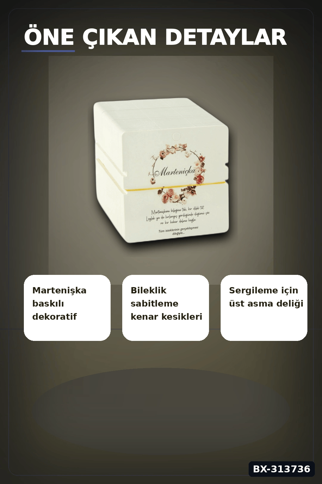 9 Cm Kare Bileklik Kartı Balya 200 Adet - Takı Vitrin Düzenleyici ve Organizer BX-313736