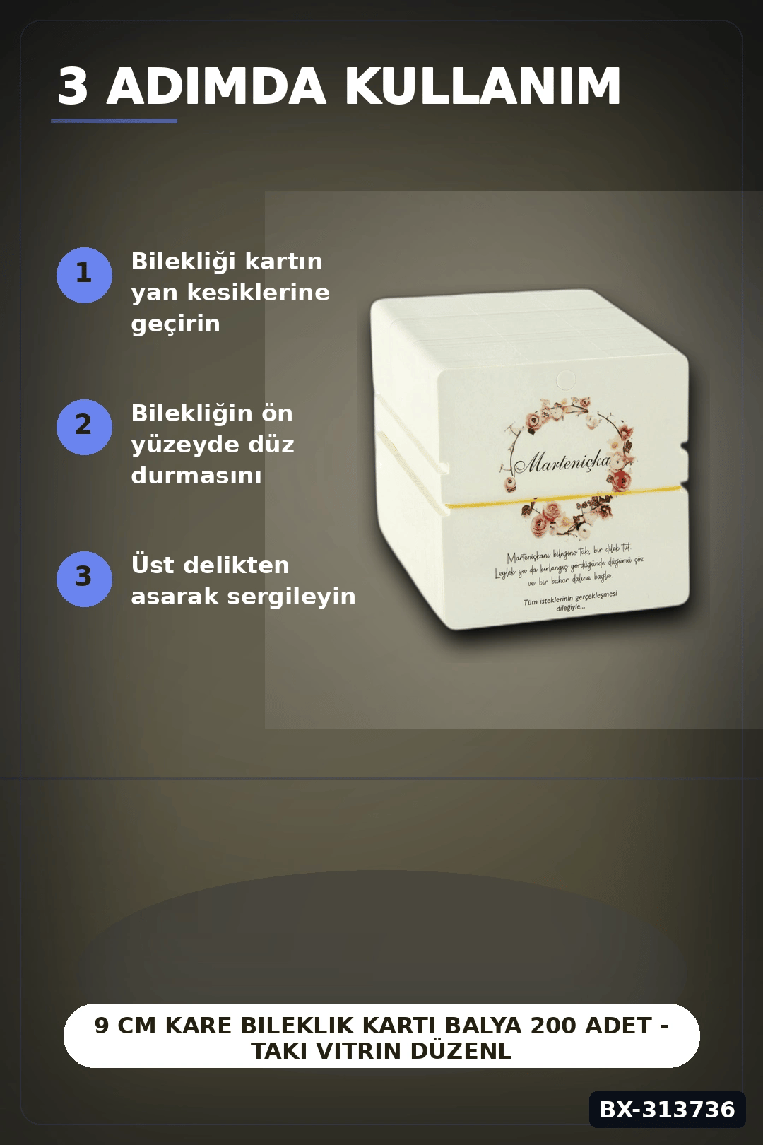 9 Cm Kare Bileklik Kartı Balya 200 Adet - Takı Vitrin Düzenleyici ve Organizer BX-313736