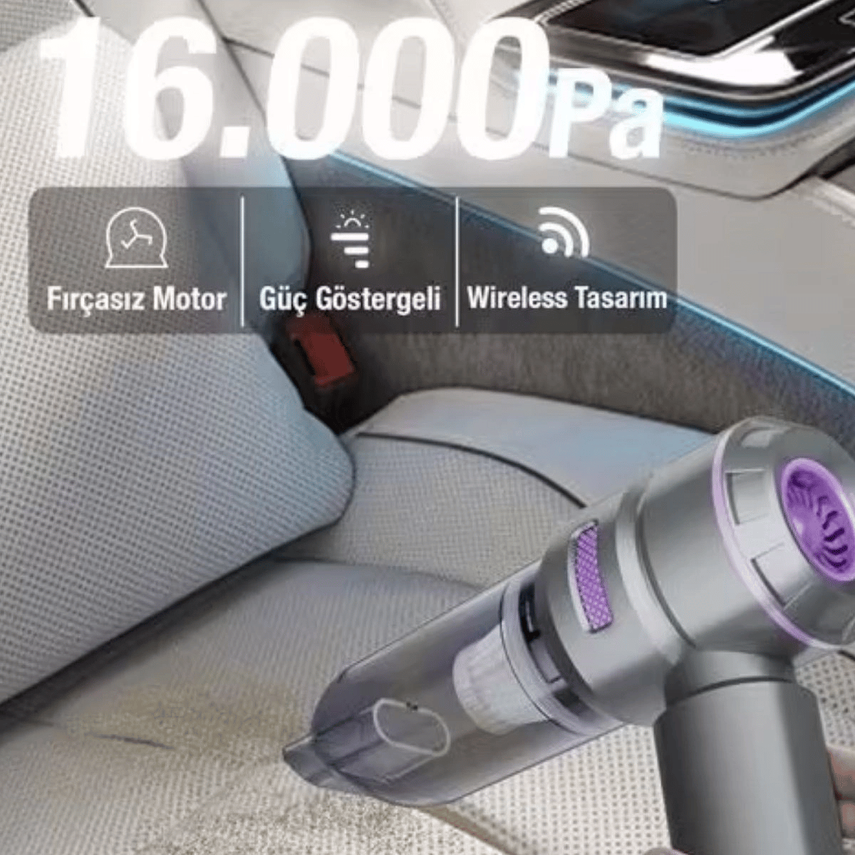 9 Farklı Uçlu Kablosuz Şarjlı Araç İçi Süpürge – Wireless Destekli, Güçlü Emiş, Taşınabilir Pratik Araç Temizleyici Bx40