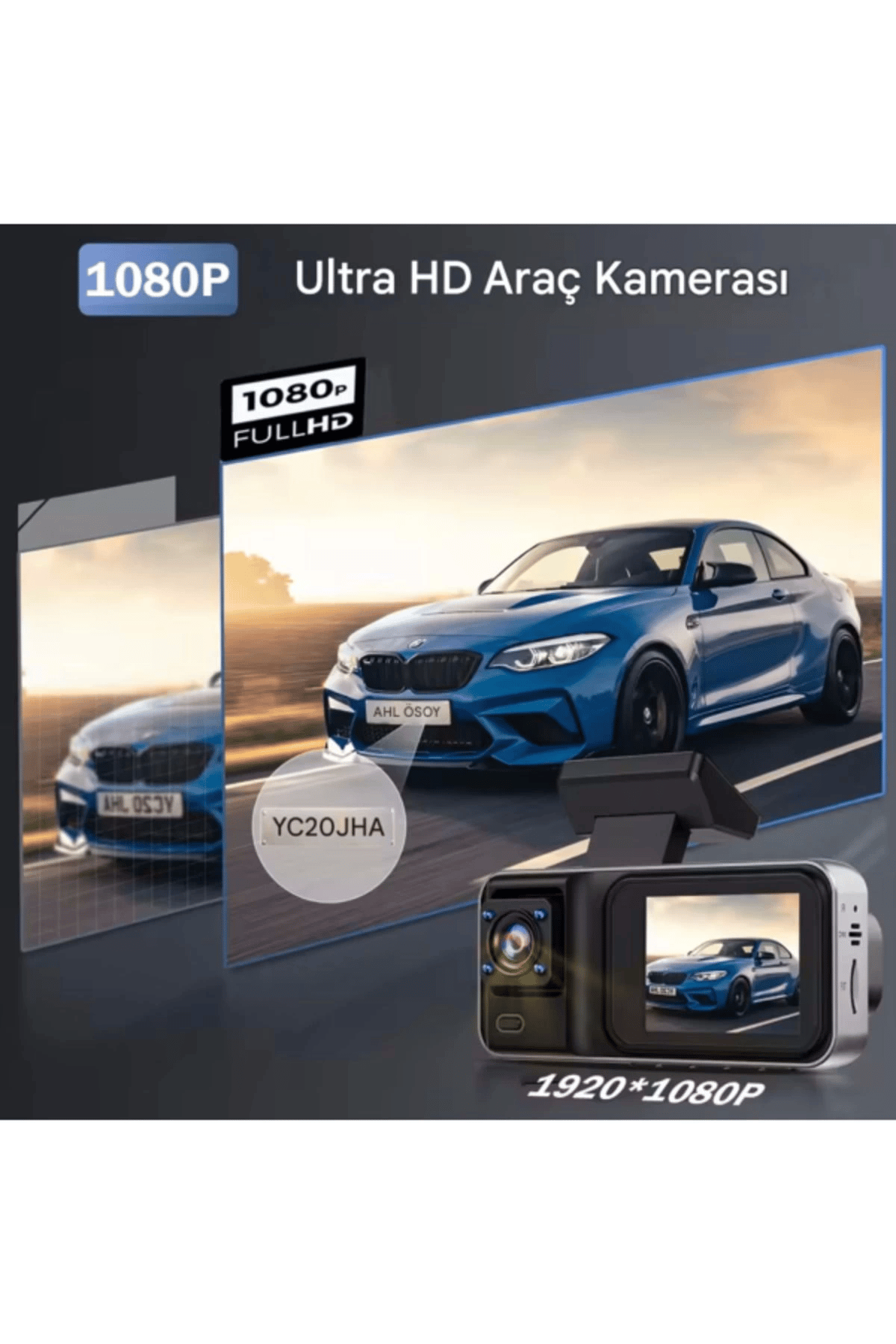 A-98 WiFi Full HD 3 Kameralı Araç İçi Güvenlik Kamerası + Park Modu Kablosu Ön-Arka-İç Kayıt,DashCam