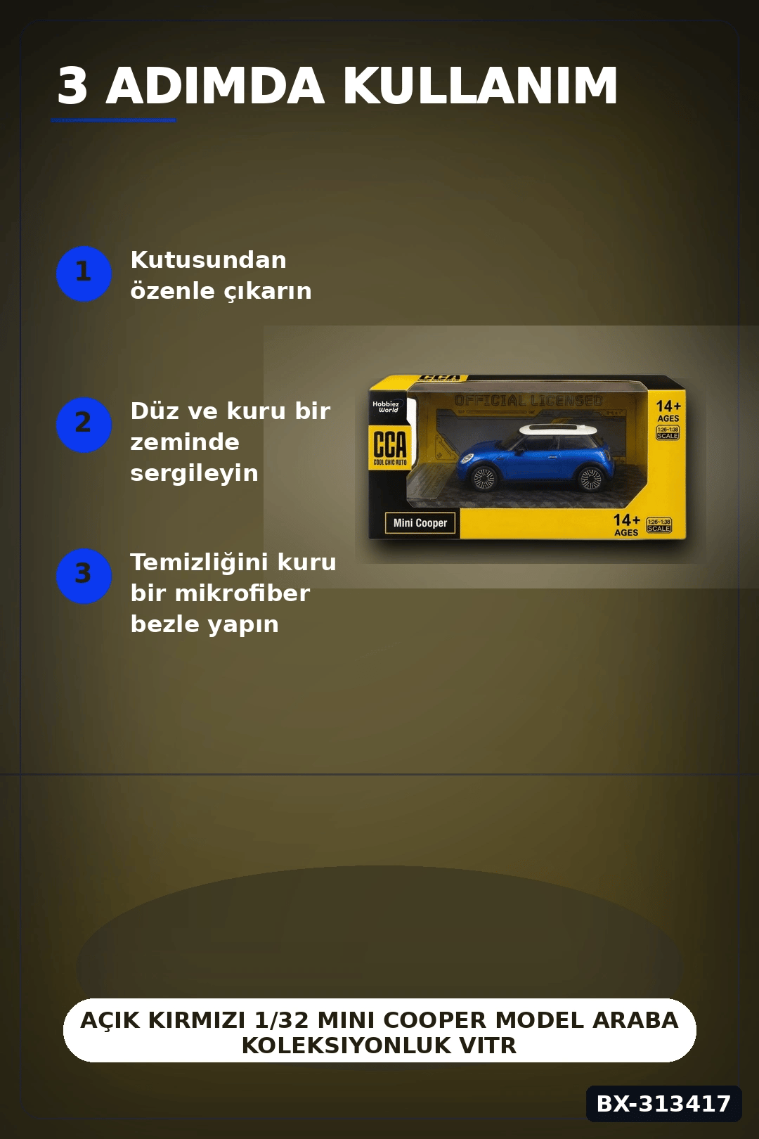 Açık Kırmızı 1/32 Mini Cooper Model Araba Koleksiyonluk Vitrin Oyuncak - Tekli BX-313417
