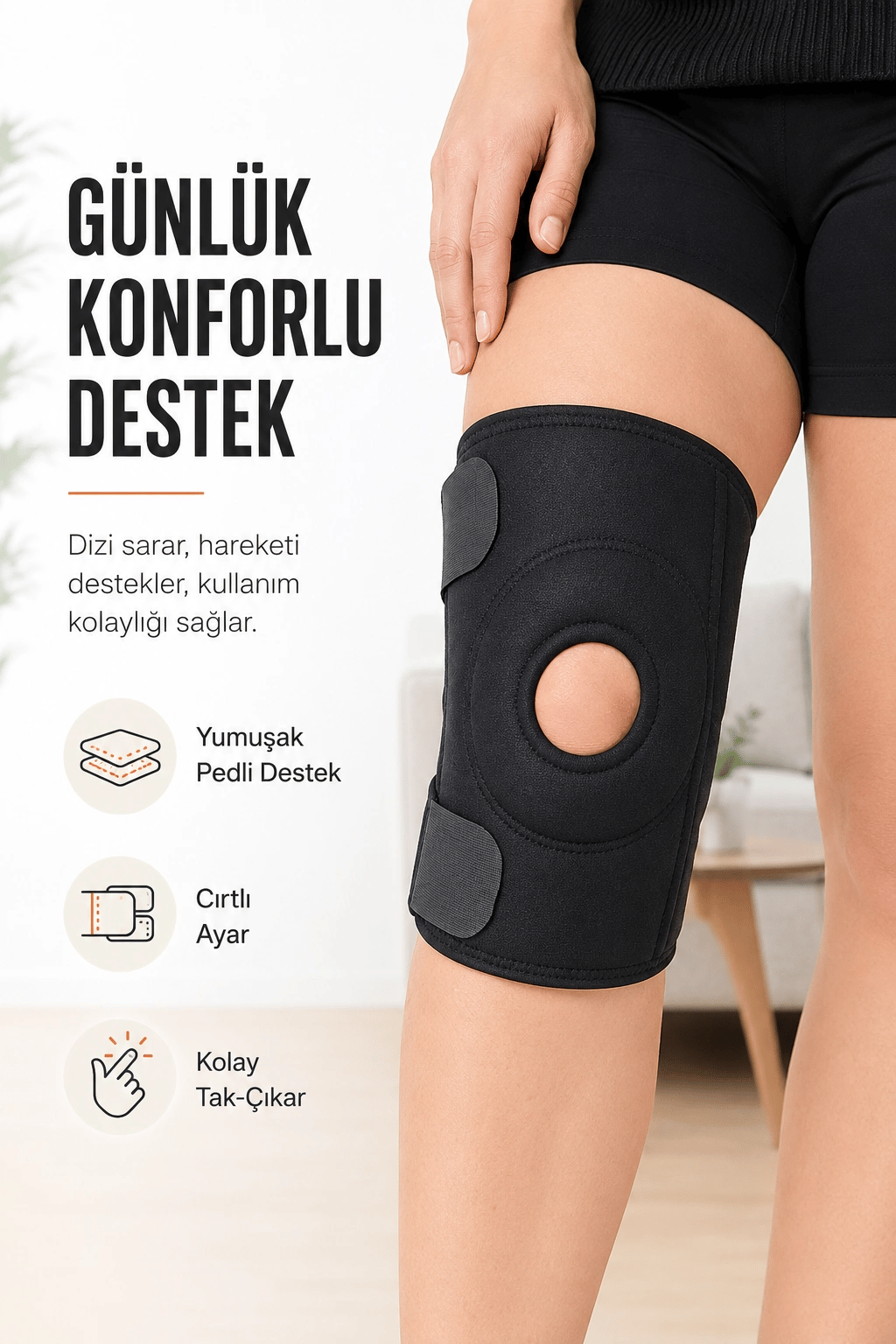 Açık Patella Destekli Ayarlanabilir Cırtlı Dizlik Spor Günlük Kullanım Diz Bandajı