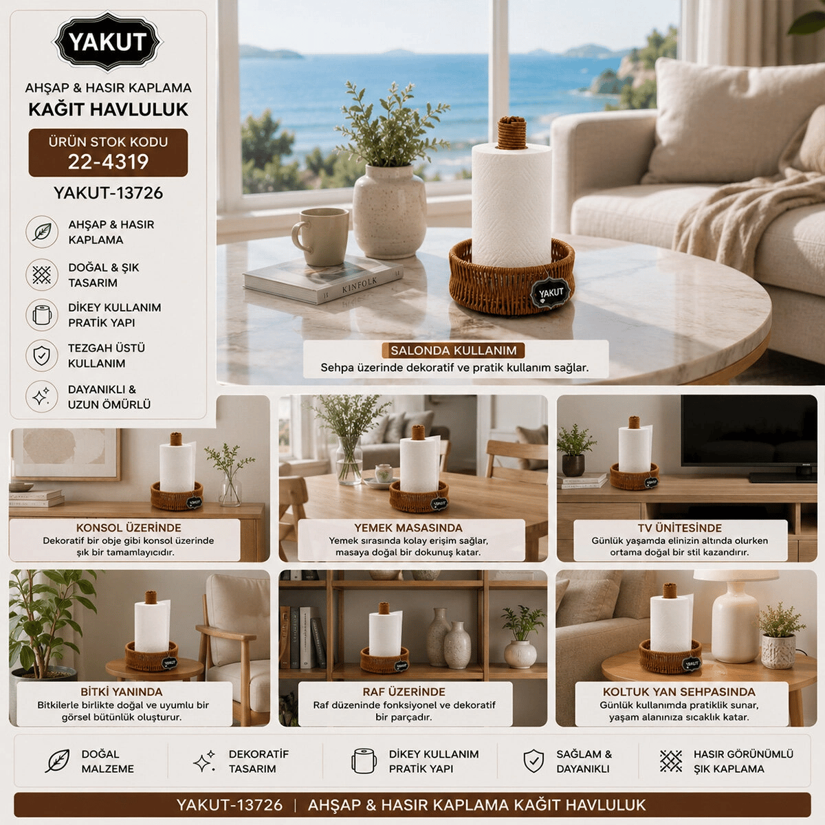 Ahşap - Hasır Kaplama Kağıt Havluluk Bx40