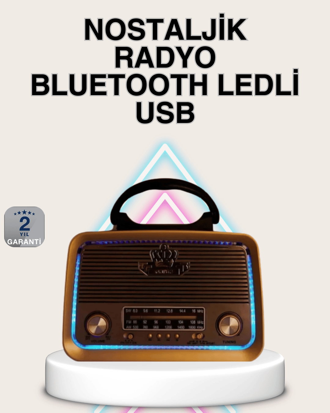 Ahşap Nostaljik Radyo Bluetooth USB SD Kart Destekli
