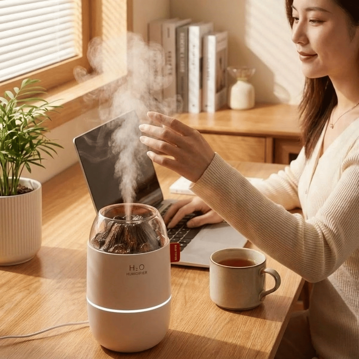Ahşap Odun Ateşi Tasarımlı 280 Ml Ultrasonik Hava Nemlendirici & Aroma Difüzör – Soğuk Buhar Makinesi, Led Işıklı, Ortam Nemlendirici Bx40