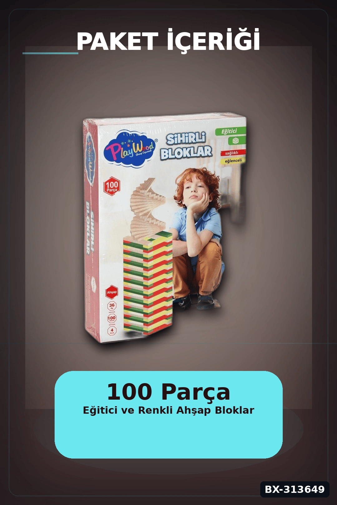 Ahşap Sihirli Bloklar 100 Parça Eğitici Oyuncak Kutusu - 36 Ay+ Çocuk Gelişim Seti BX-313649