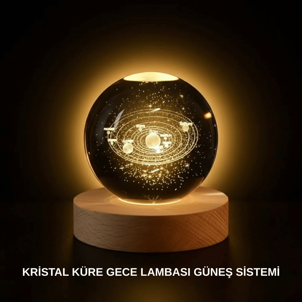 Ahşap Standlı LED Kristal Küre Lazer İşlemeli Dekoratif Obje