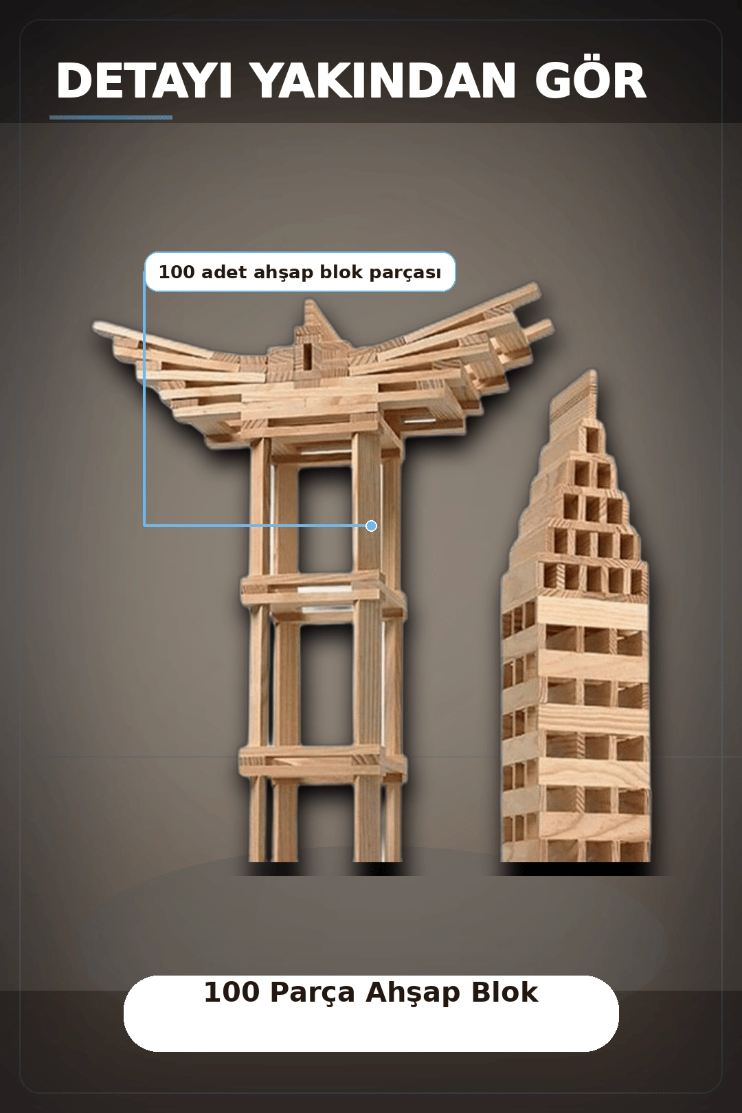 Ahşap Yapı Blokları 100 Parça 11x2,2x0,7 cm Doğal ve Boyalı Çocuk Gelişim BX-313414