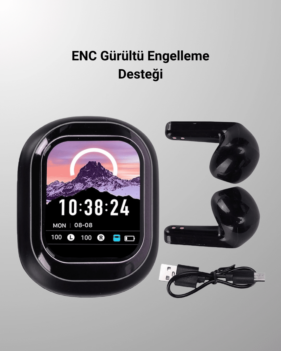 Akıllı Ekranlı Bluetooth 5.4 Kablosuz Kulaklık – Dokunmatik ve Şarj Kutulu