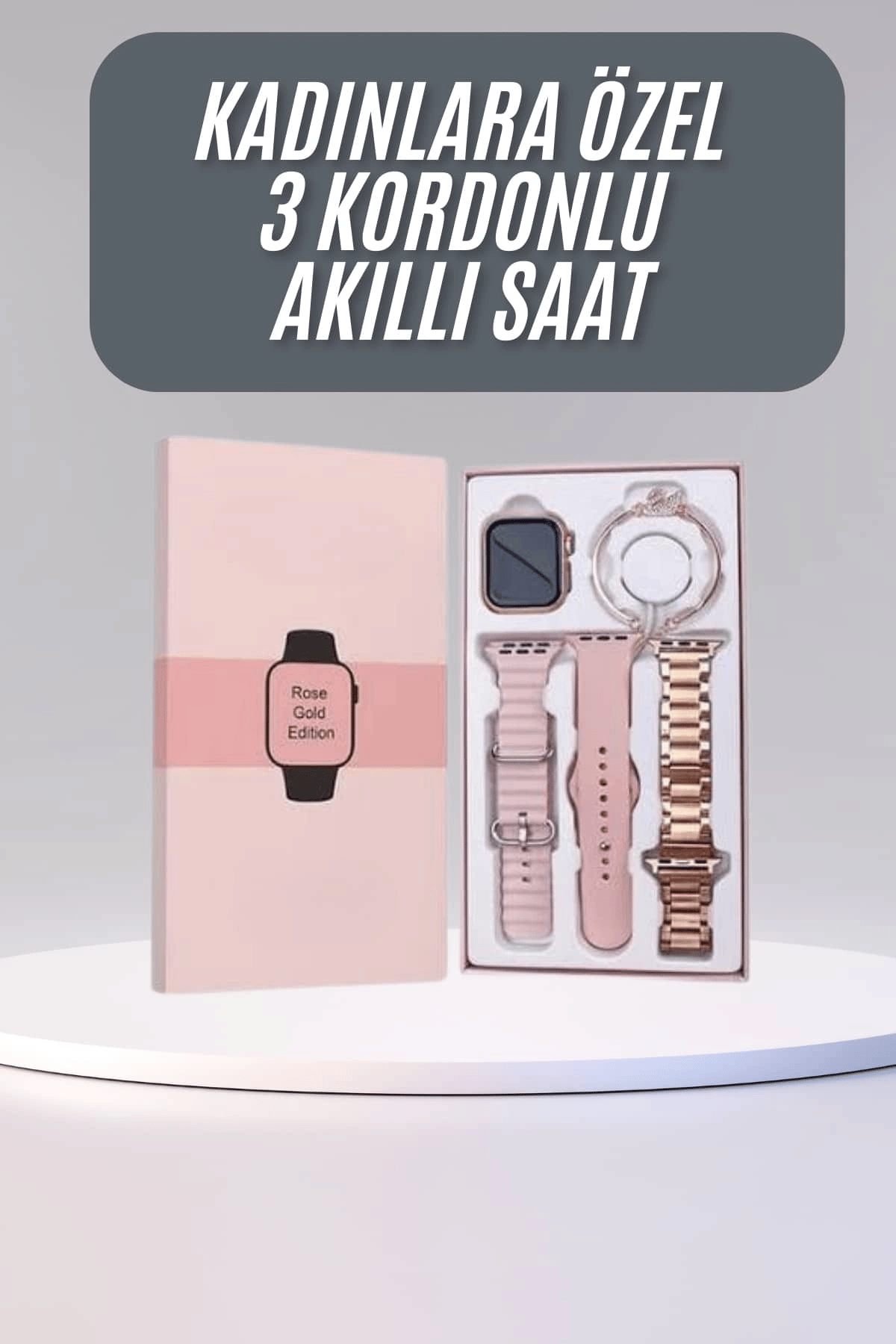 Akıllı Saat 3 Kordonlu Ve Aksesuarlı Bayanlar Için Şık Rose renk