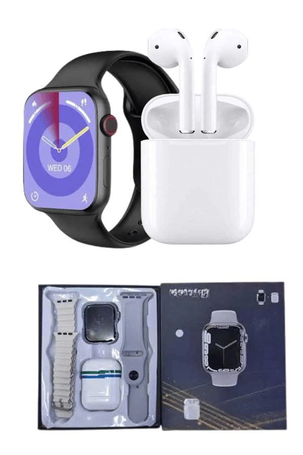 Akıllı Saat Gümüş Kasa Bluetooth Kulaklık Hediyeli Çok Fonksiyonlu İkili Set