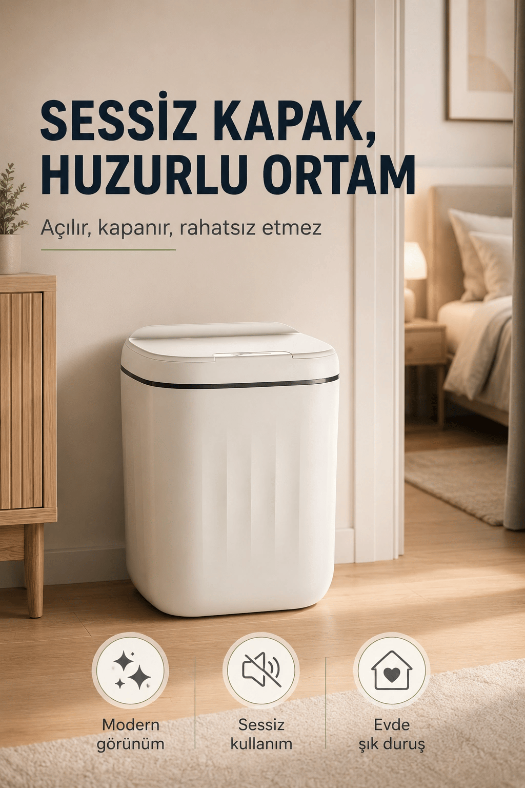 Akıllı Sensörlü 20 Litre Çöp Kovası Sessiz Kapaklı Modern Hijyenik Ev Tipi Çöp Kutusu