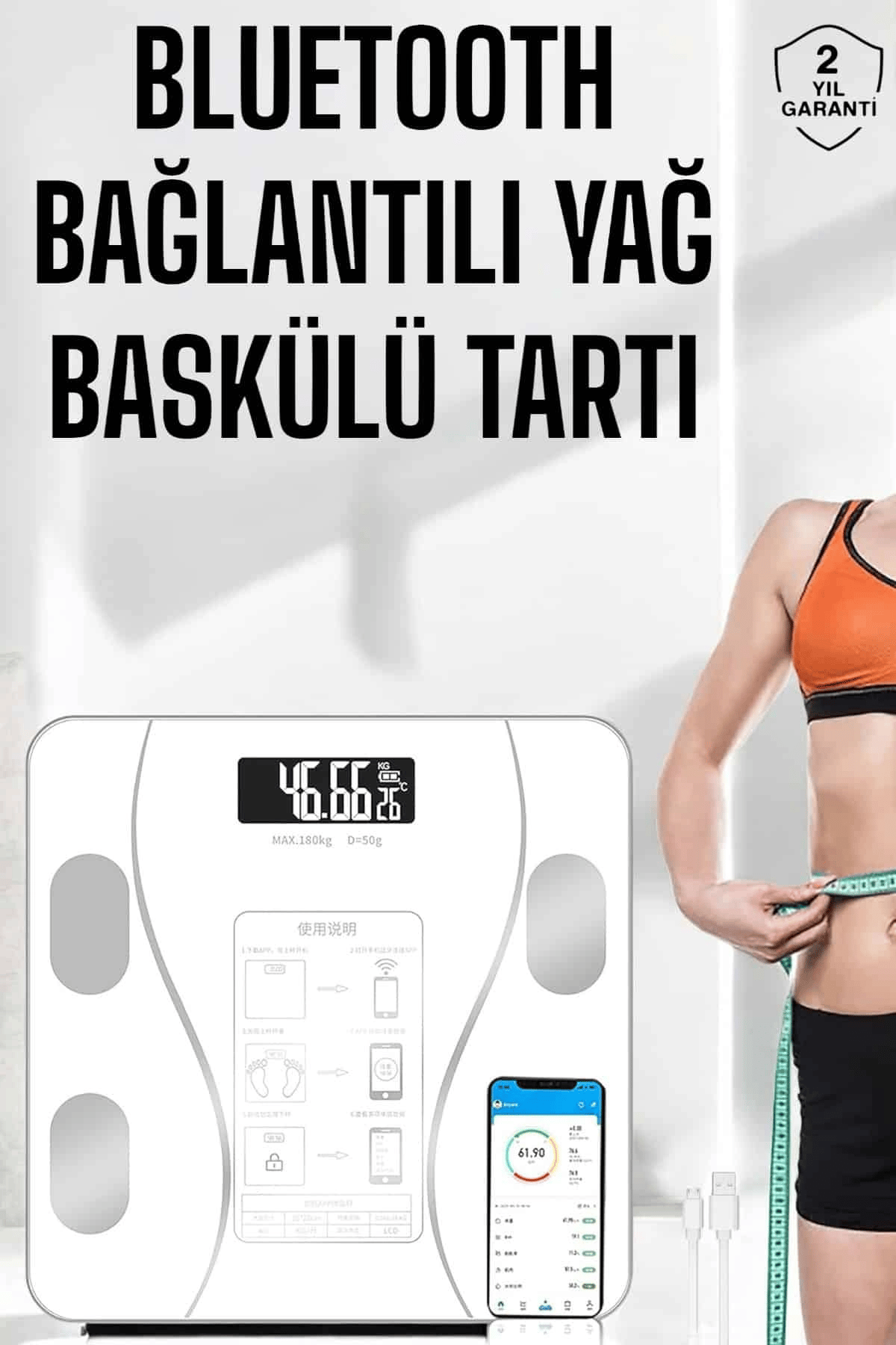 Akıllı Tartı Dijital Baskül Yağ Su Kas Vücut Kitle Kilo Ölçer Tartı