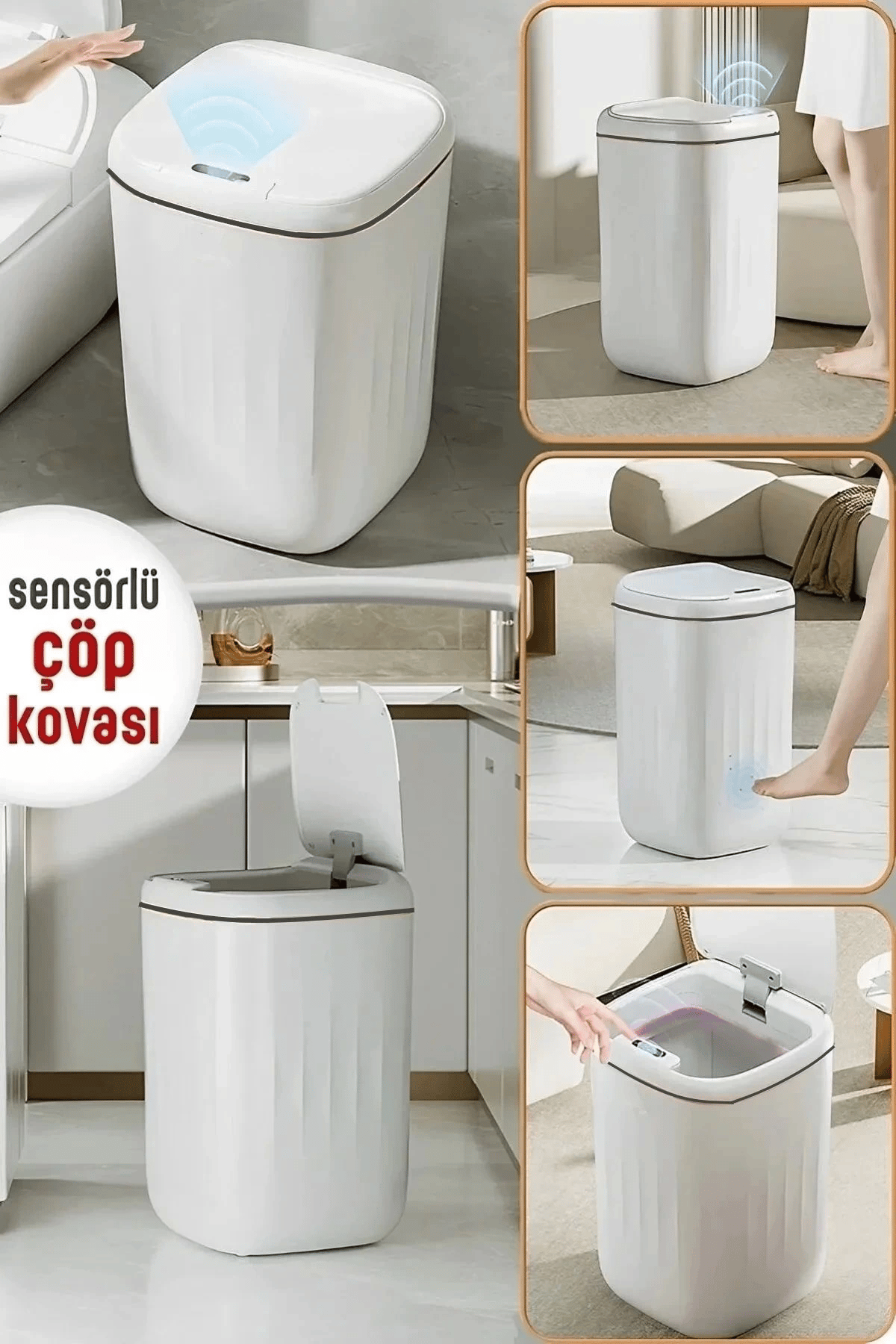 Akıllı Teknolojik Çöp Kutusu UV Işıklı Otomatik Aç Kapat Sensörlü Mutfak Banyo Ev 20L