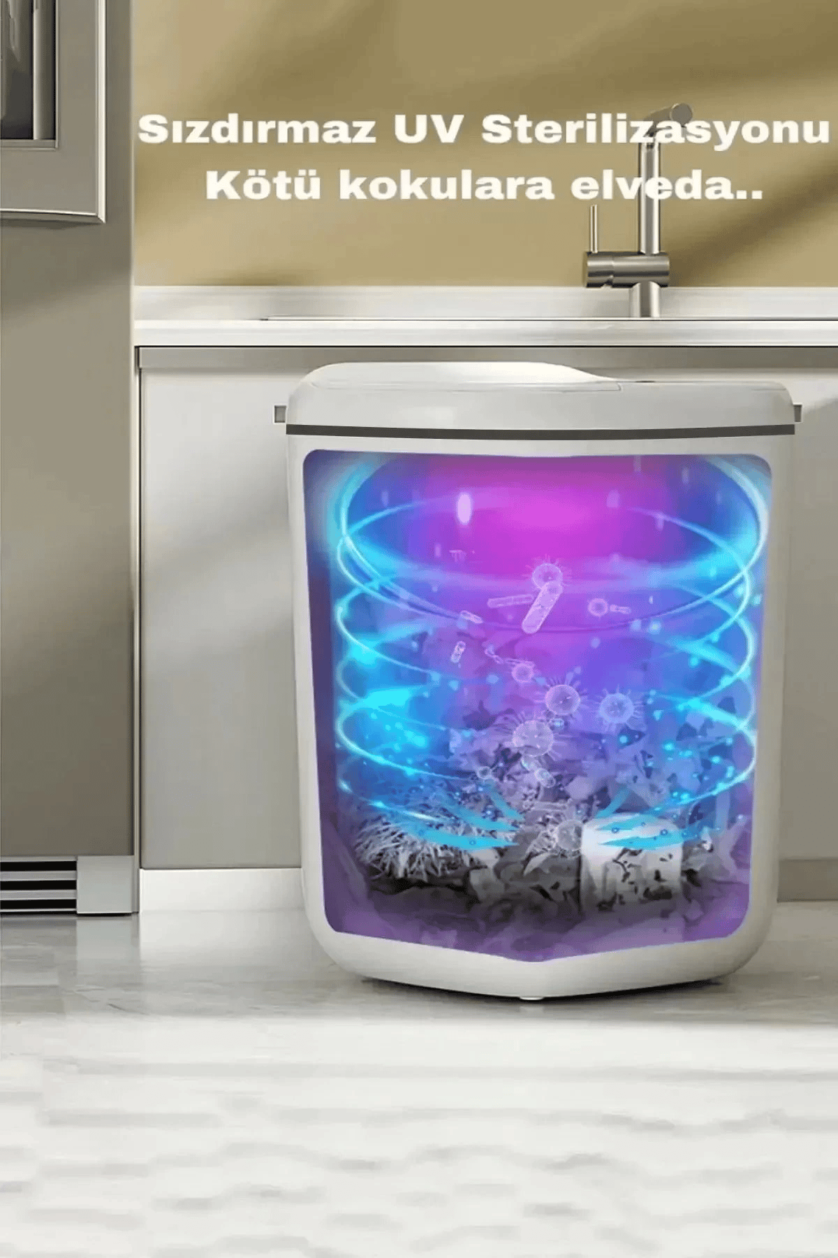 Akıllı Teknolojik Sensörlü Çöp Kovası Işık Antibakteriyel Koku Geçirmez Mutfak Banyo Wc Ofis 20l Uv