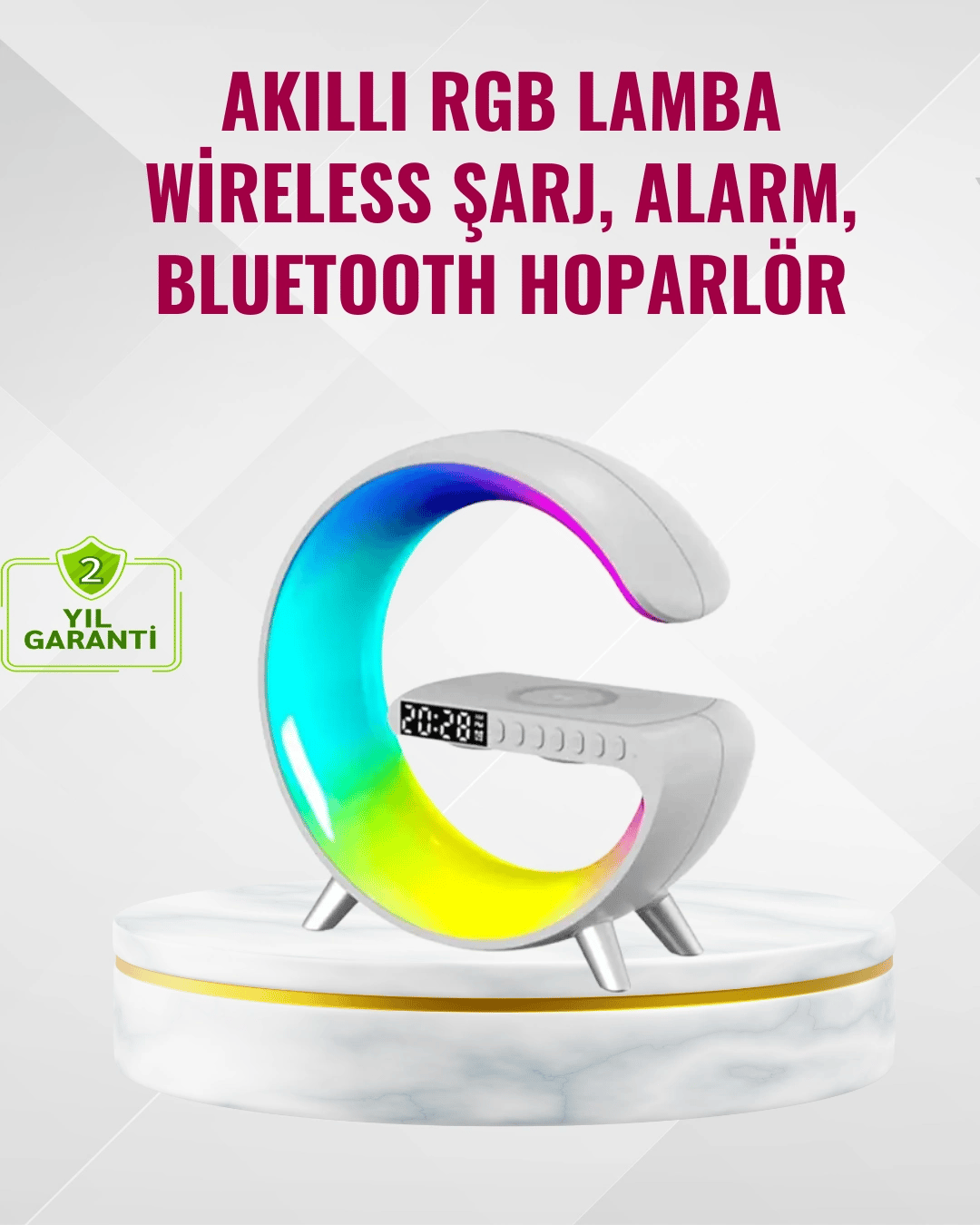 Akıllı Uyku Lambası Gündoğumu Alarmı Kablosuz Şarj ve Müzik Çalar