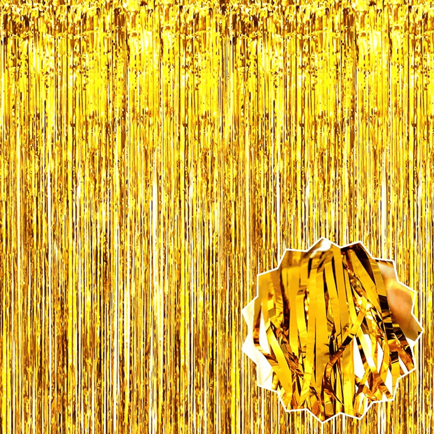 Altın Gold Renk Ekstra Metalize Parlak Saçaklı Arka Fon Perde İthal A Kalite 1x2 Metre Bx40