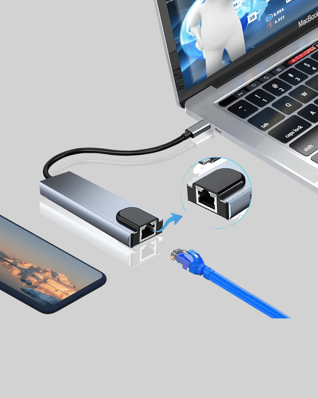 Alüminyum Kasalı MacBook USB-C Hub – 4K HDMI, USB 3.0, SD/TF Kart Girişi, PD Şarj Desteği
