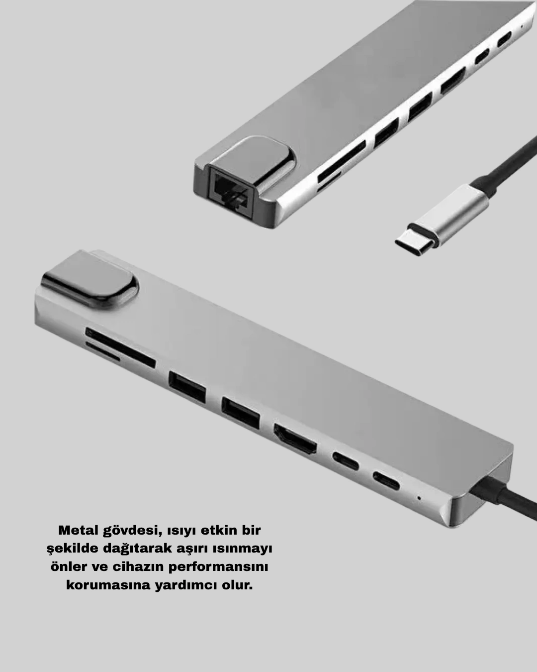 Alüminyum Kasalı MacBook USB-C Hub – 4K HDMI, USB 3.0, SD/TF Kart Girişi, PD Şarj Desteği