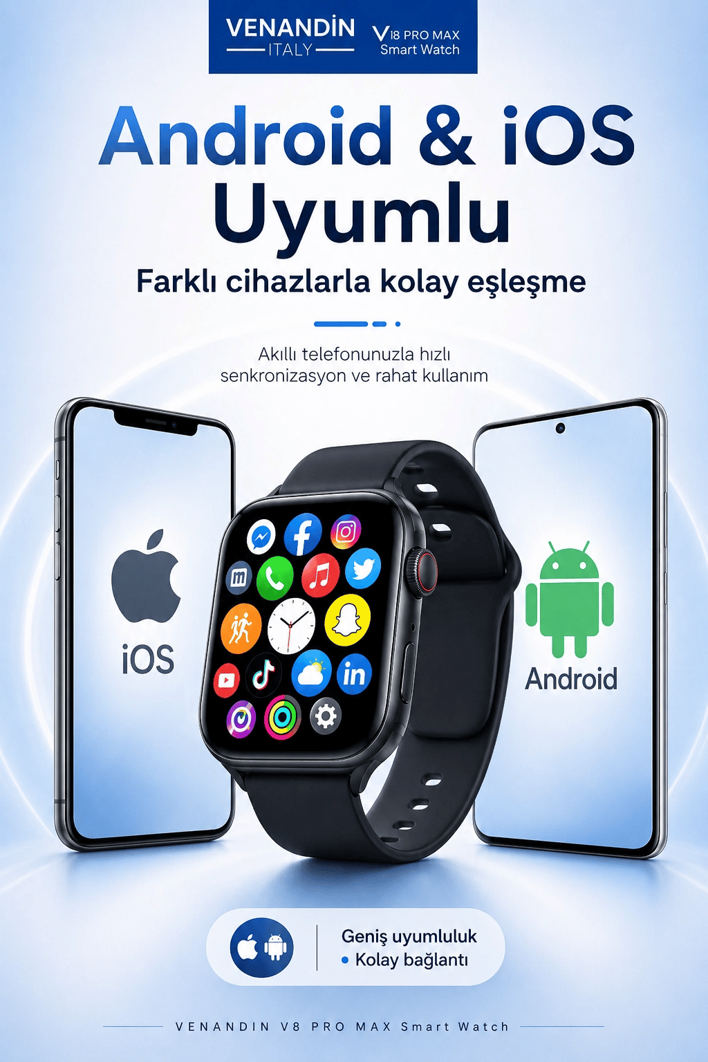 AMOLED Ekranlı Kablosuz Şarj Destekli Akıllı Saat Spor Modlu Bluetooth Uyumlu