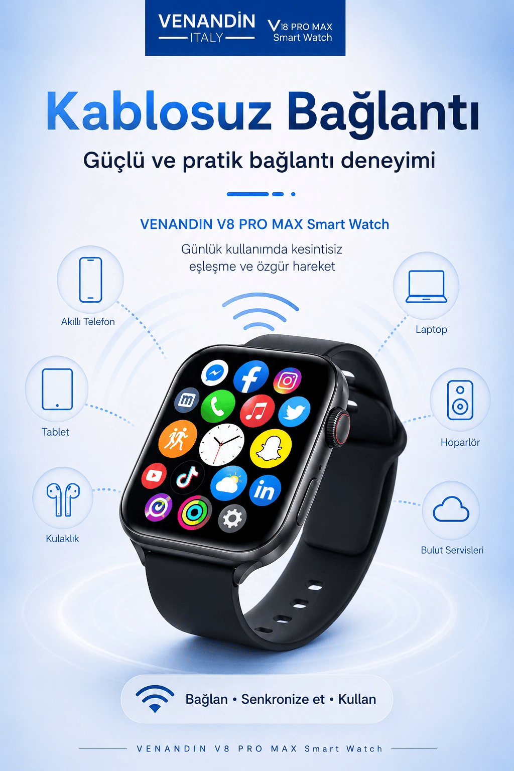AMOLED Ekranlı Kablosuz Şarj Destekli Akıllı Saat Spor Modlu Bluetooth Uyumlu