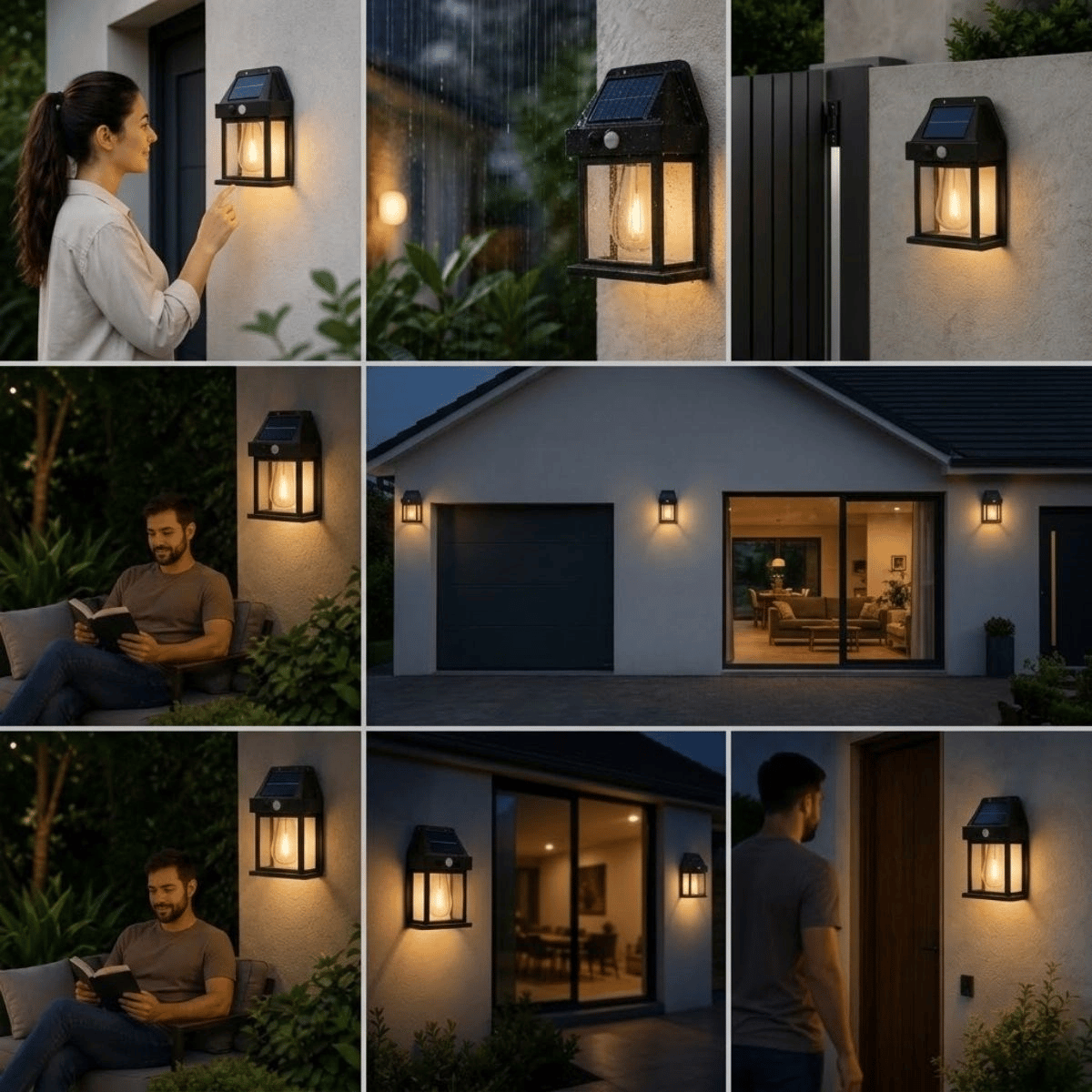 Ampul Model 3 Modlu Solar Led Duvar Lambası, Güneş Enerjili, Şarjlı Kablosuz Dış Mekân Apliği, Bahçe Ve Kapı Lambası Bx40