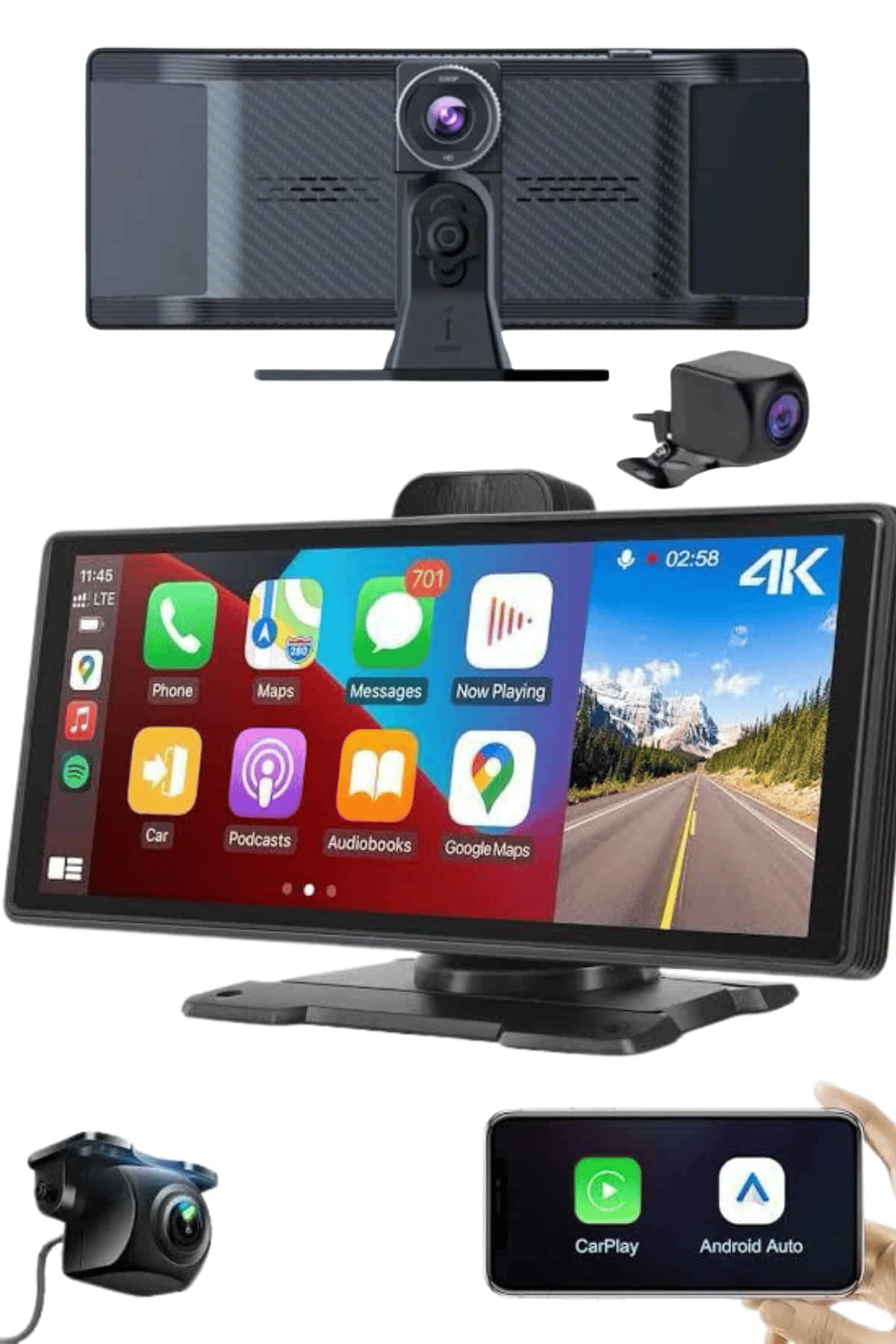 Android ve İOS Uyumlu Ön Arka Çift Kameralı Araç Ekranı Dokunmatik CarPlay