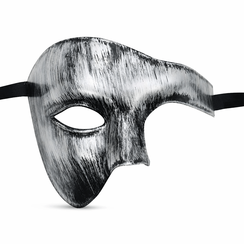 Antik Eskitme Gümüş Erkek Yarım Maske - Phantom &amp; Balo Maskesi Bx40