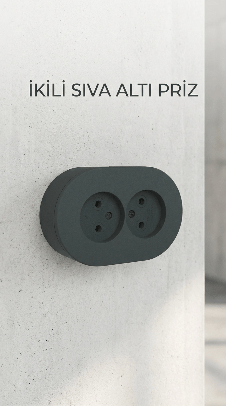 Antrasit Renkli İkili Topraklı Priz - Sıva Üstü Kullanım İçin Uygun