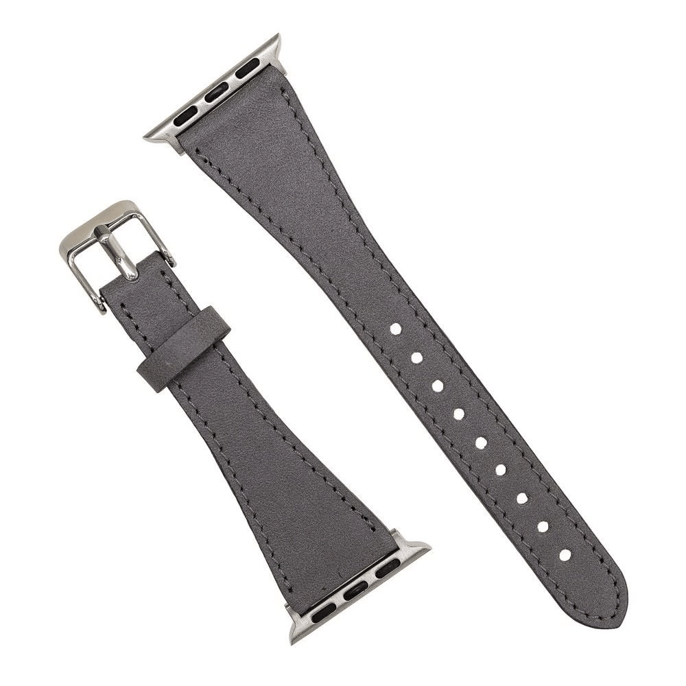 Apple Watch Uyumlu Deri Kordon 42-44-45mm Slim RST9 Gri