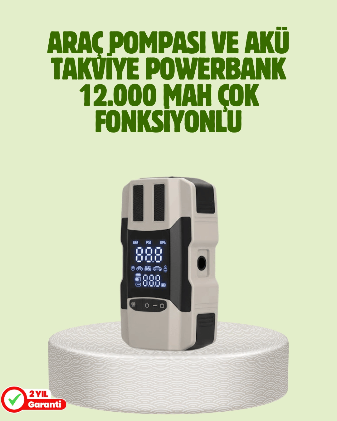 Araç Akü Takviye Cihazı ve Lastik Şişirme Pompası 12.000 mAh