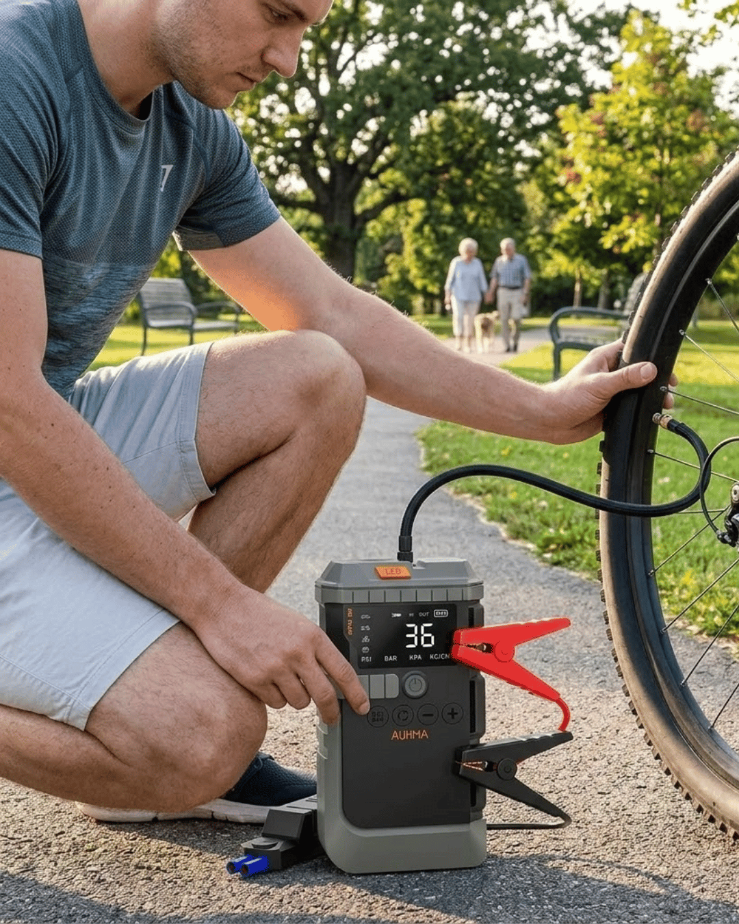Araç Lastik Basınç Pompası Akü Takviye Powerbank ve SOS Işıklı Çok Fonksiyonlu Cihaz