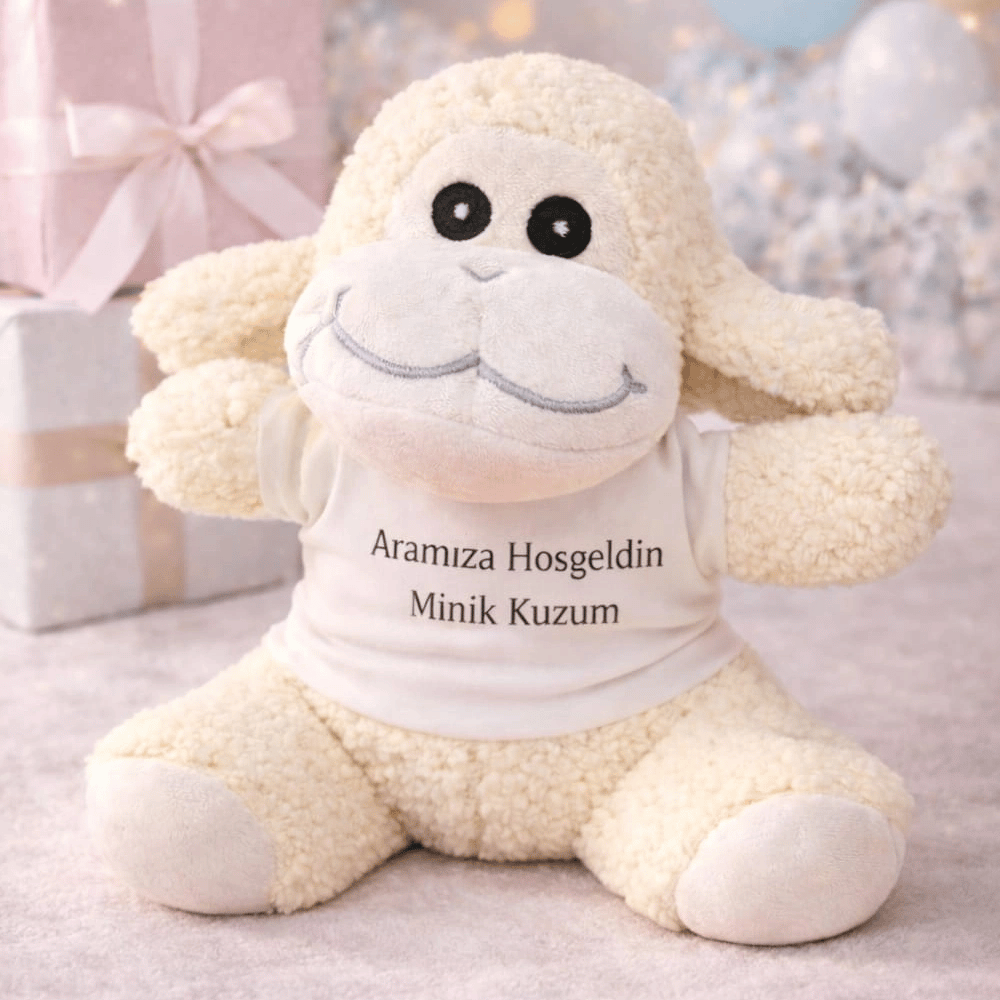 Aramıza Hoşgeldin Minik Kuzum Tişörtlü Sevimli Peluş Kuzu