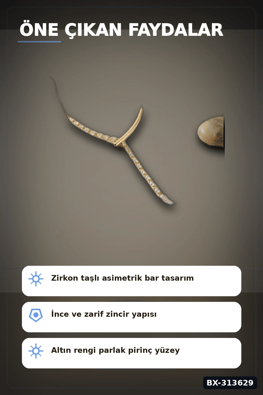 Asimetrik Bar Modeli Zirkon Taşlı Pirinç Kadın Kolye 45 cm Zincir Uzunluğu BX-313629