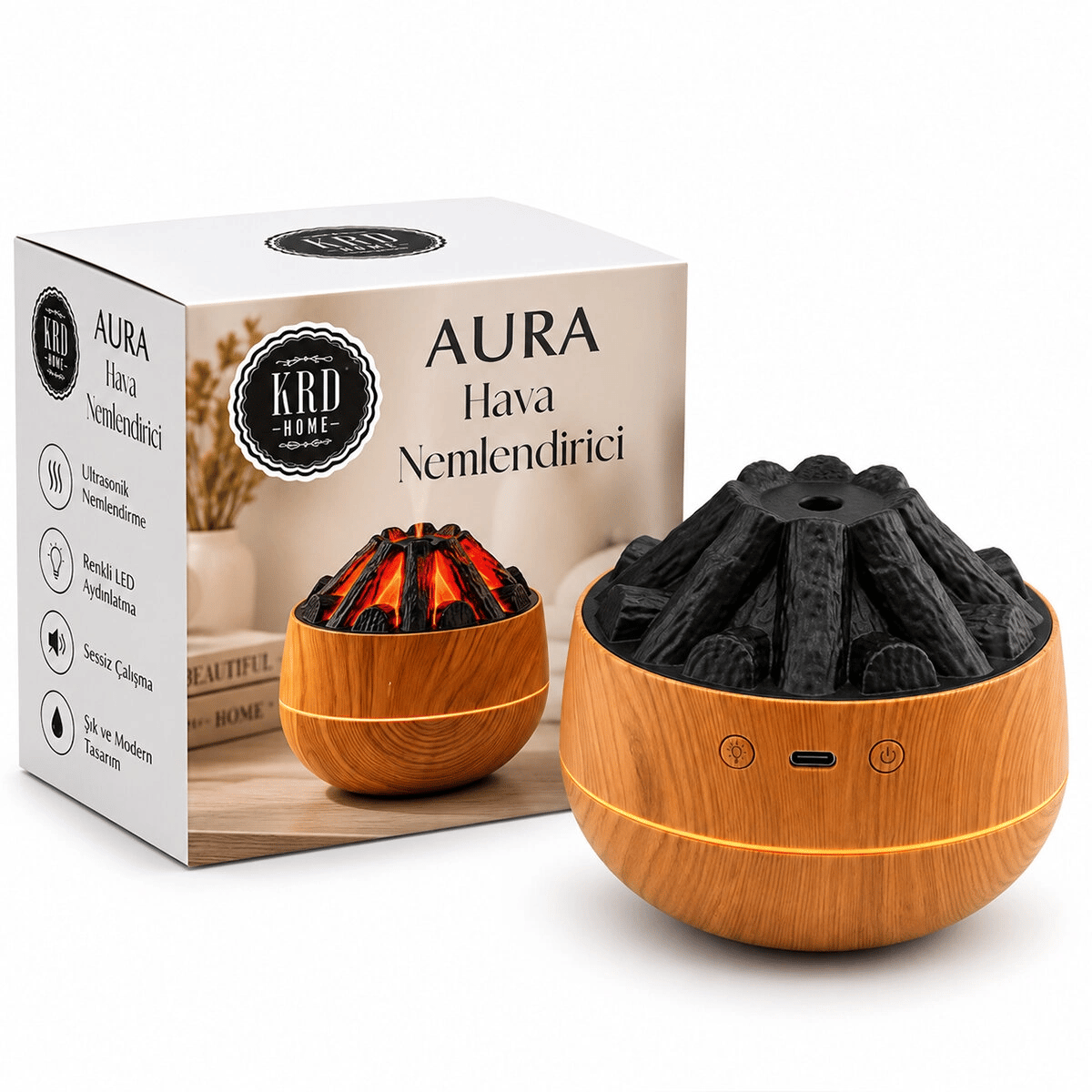 Aura Şömine Hava Nemlendirici Buhar Makine - Koku Giderici 8778 Bx40