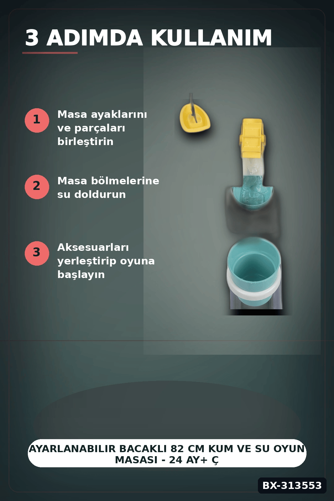 Ayarlanabilir Bacaklı 82 cm Kum Ve Su Oyun Masası - 24 Ay+ Çocuklar İçin Çift Bölmeli BX-313553