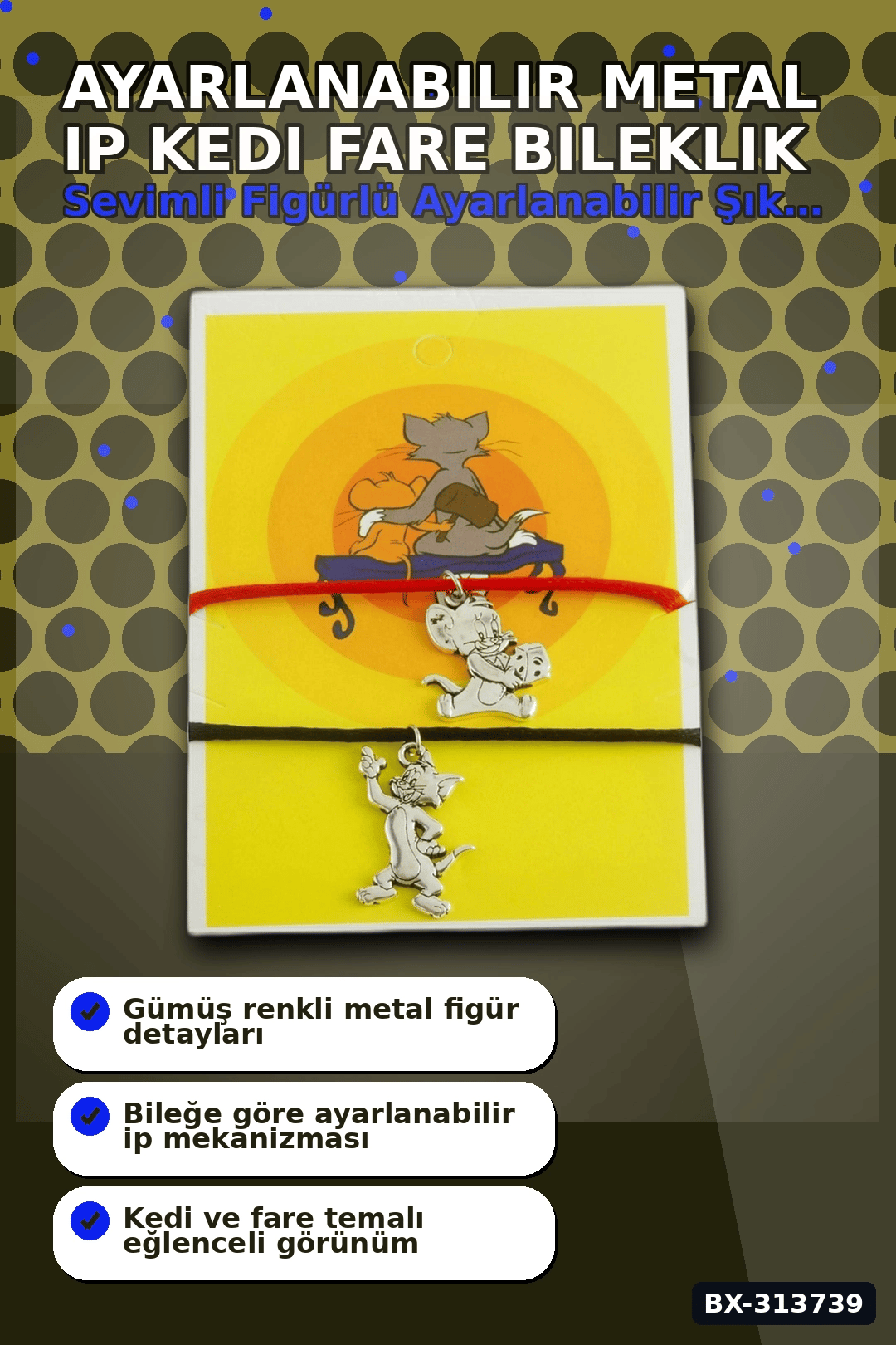 Ayarlanabilir Metal İp Kedi Fare Bileklik 1 Adet - Asansörlü Bijuteri Aksesuarı BX-313739