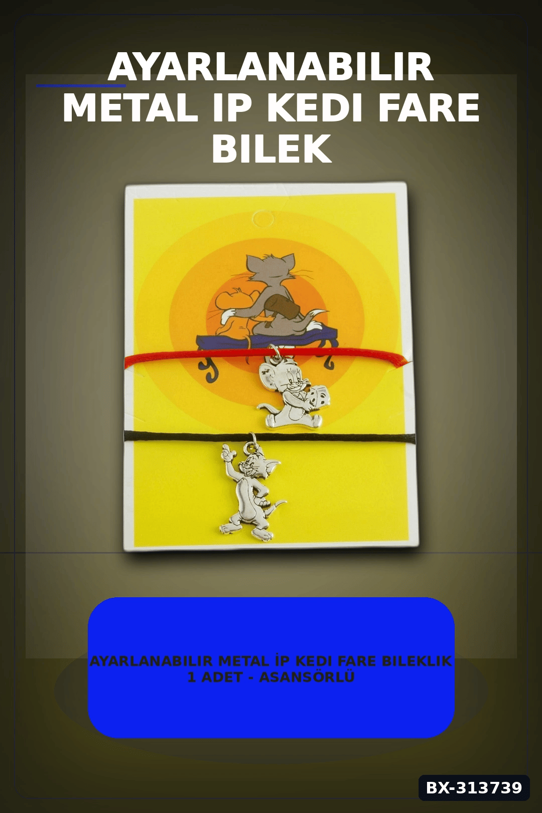 Ayarlanabilir Metal İp Kedi Fare Bileklik 1 Adet - Asansörlü Bijuteri Aksesuarı BX-313739