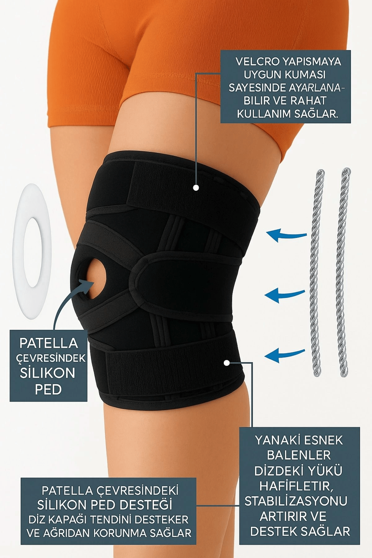 Ayarlanabilir Patella Destekli Ligamentli Menüsküs Çapraz Bağ Koruma Spor Koşu İçin Silikonlu Dizlik