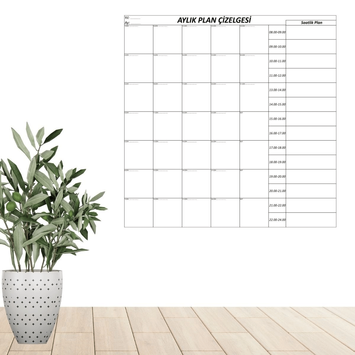 Aylık Planlayıcı Manyetik Duvar Stickerı Takvim Plan Çizelgesi Bx40