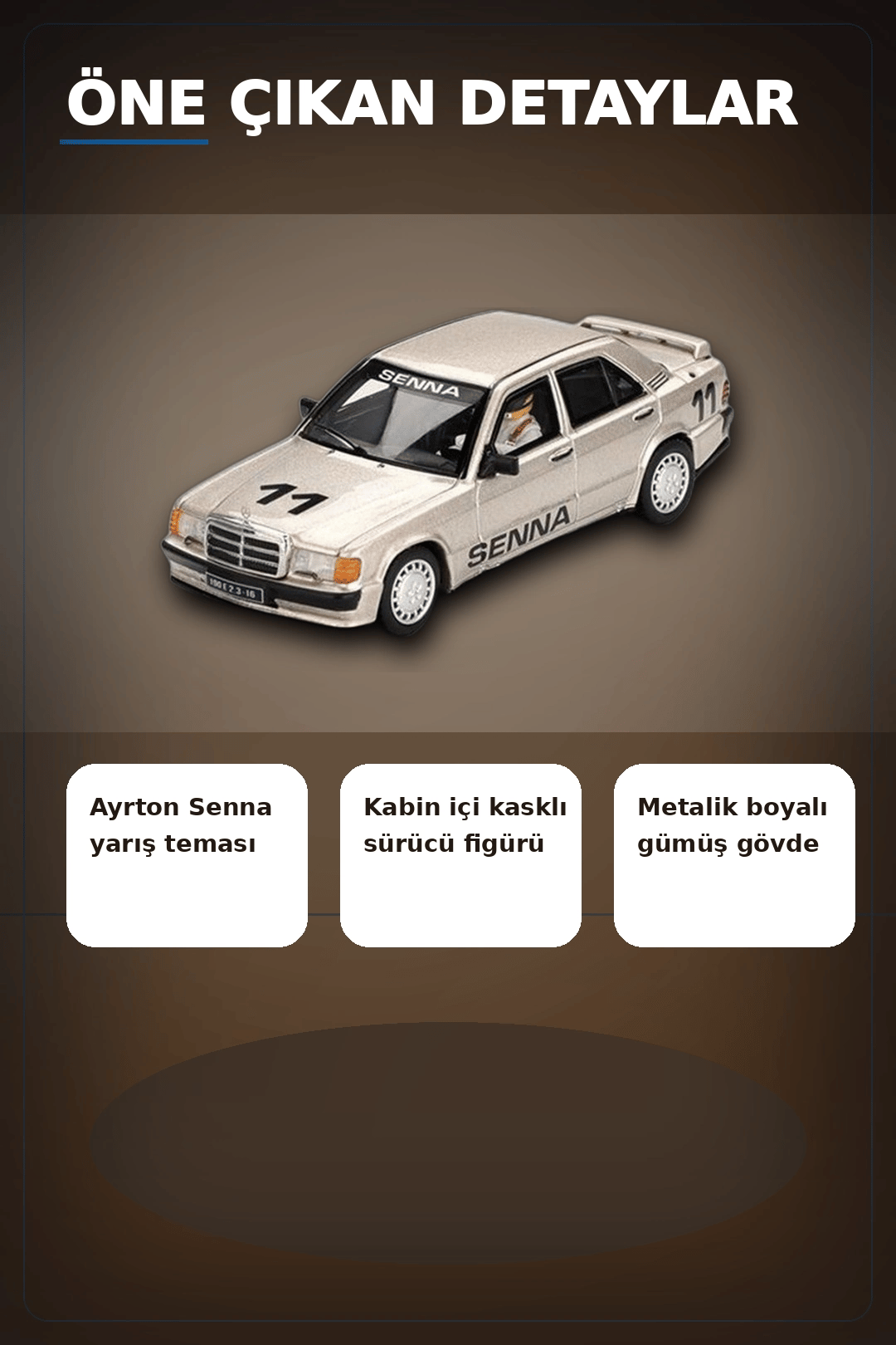 Ayrton Senna Logolu 1/64 Diecast Mercedes 190E Model Araba - Blisterli Paket BX-313360