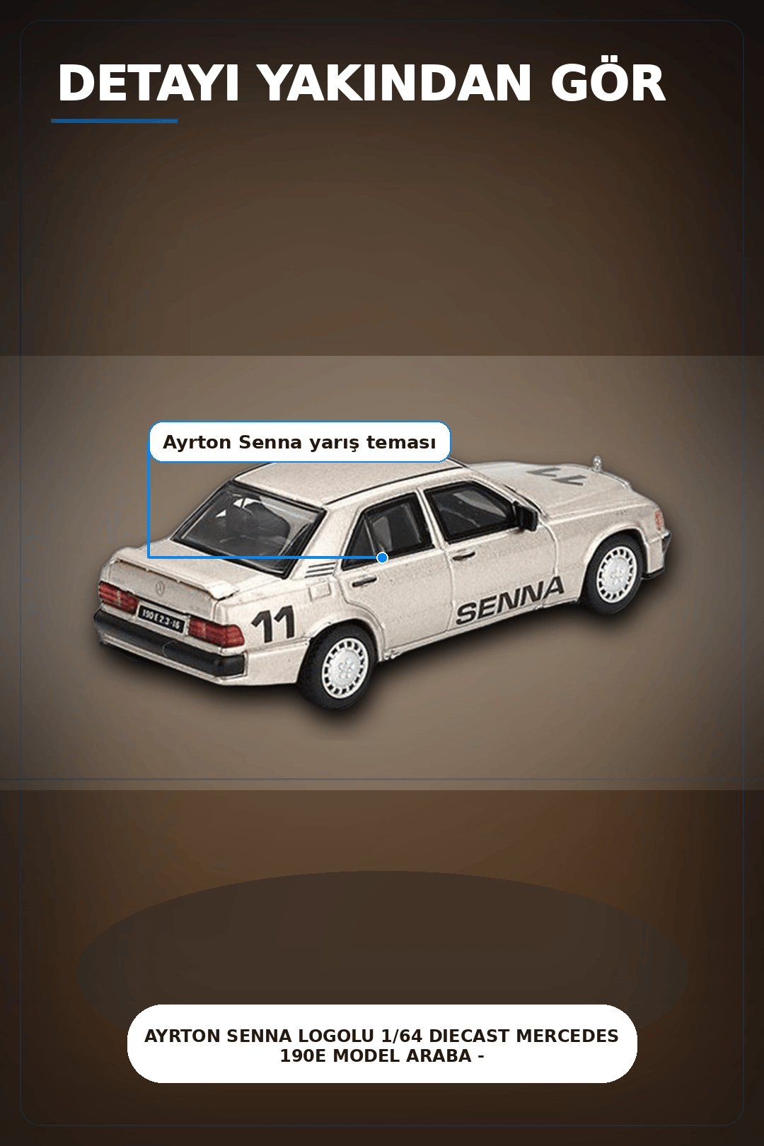 Ayrton Senna Logolu 1/64 Diecast Mercedes 190E Model Araba - Blisterli Paket BX-313360
