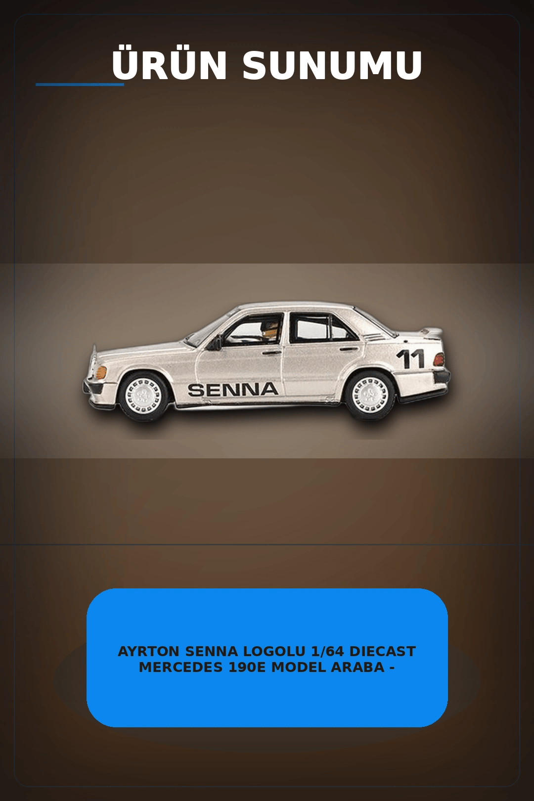 Ayrton Senna Logolu 1/64 Diecast Mercedes 190E Model Araba - Blisterli Paket BX-313360
