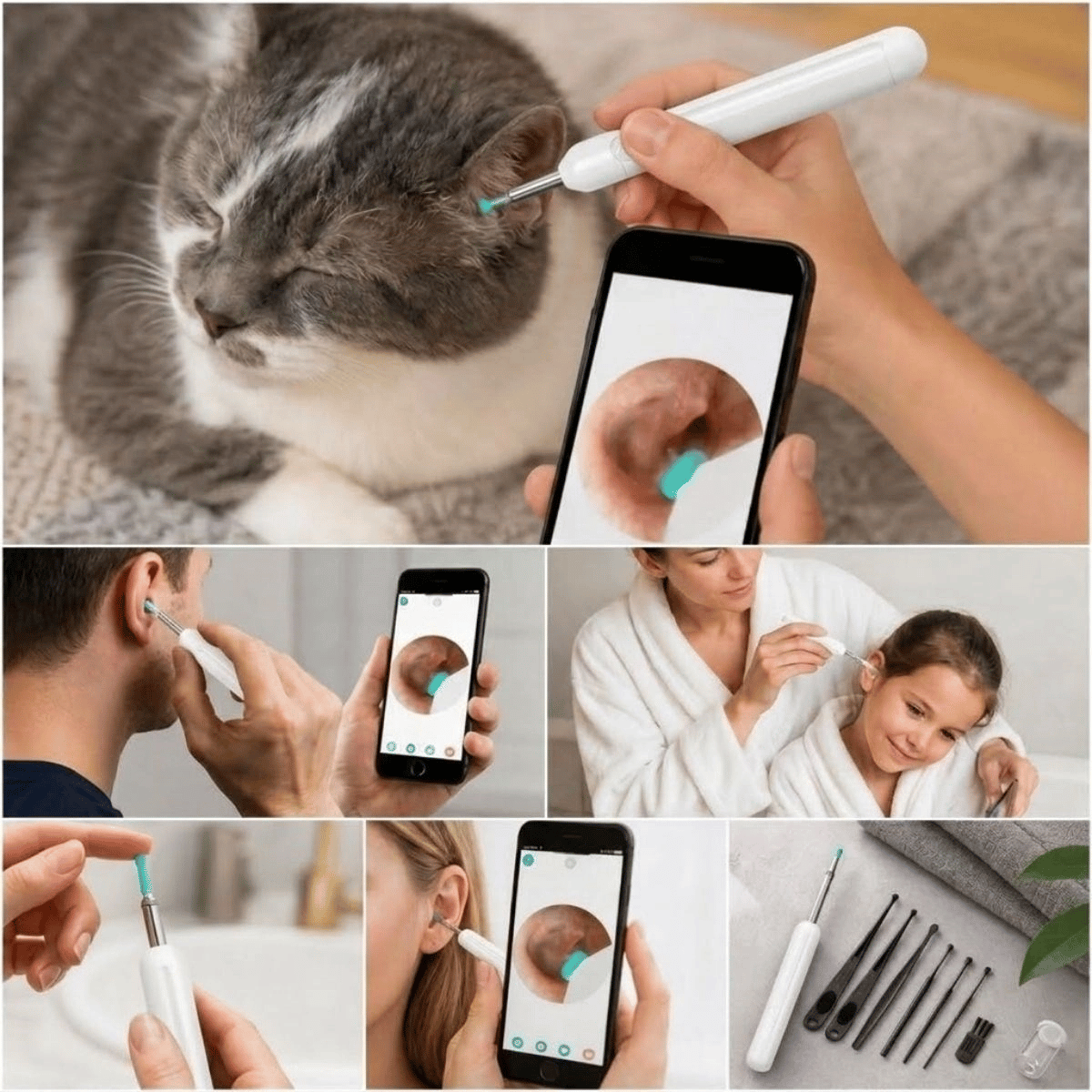 Beyaz Kablosuz Hd Görüntülü Kulak Temizleme Kamerası, Led Işıklı Type-c Şarjlı İos Ve Android Uyumlu Kulak Temizleme Seti Bx40